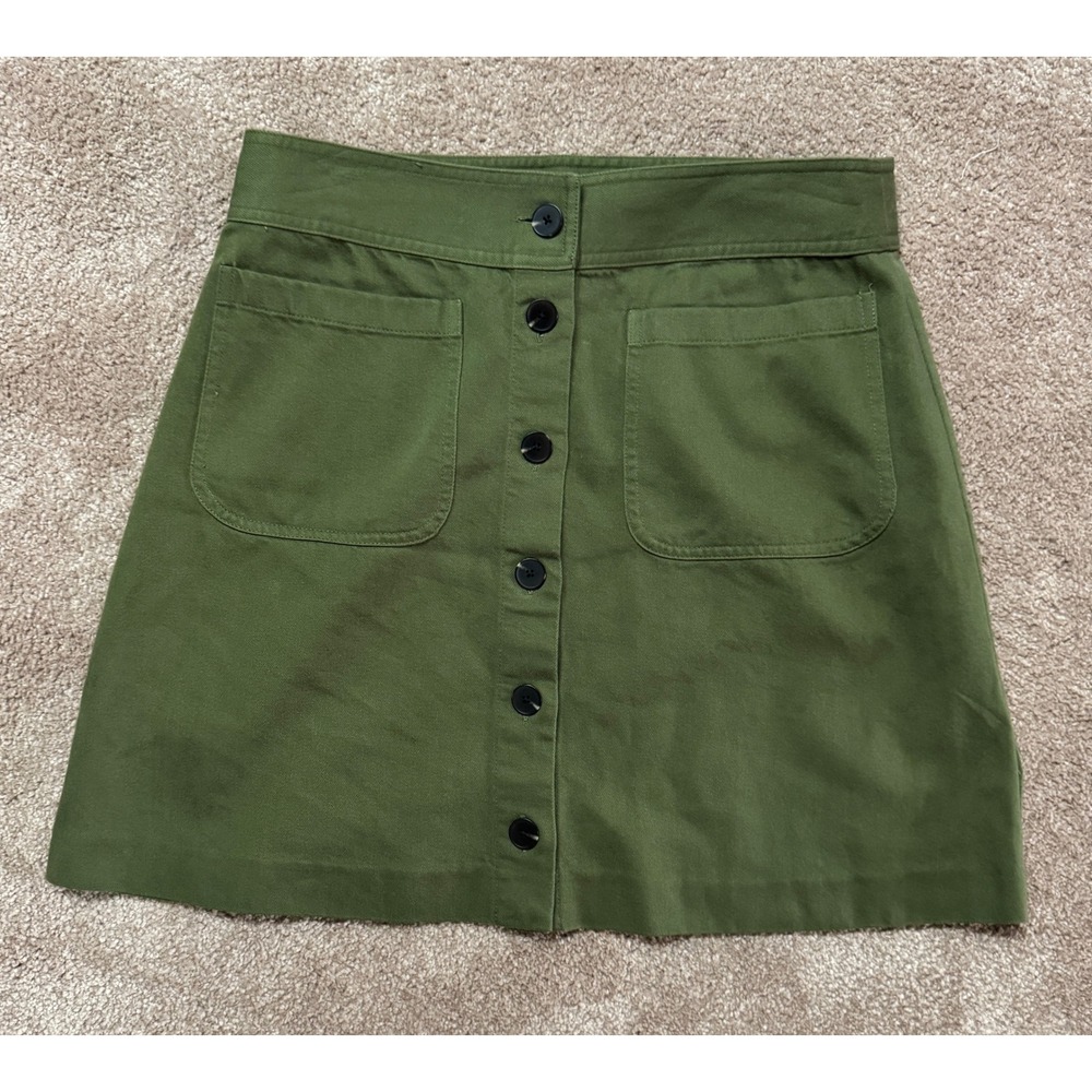 Madewell Button Front Olive Green Mini Skirt Women's 4